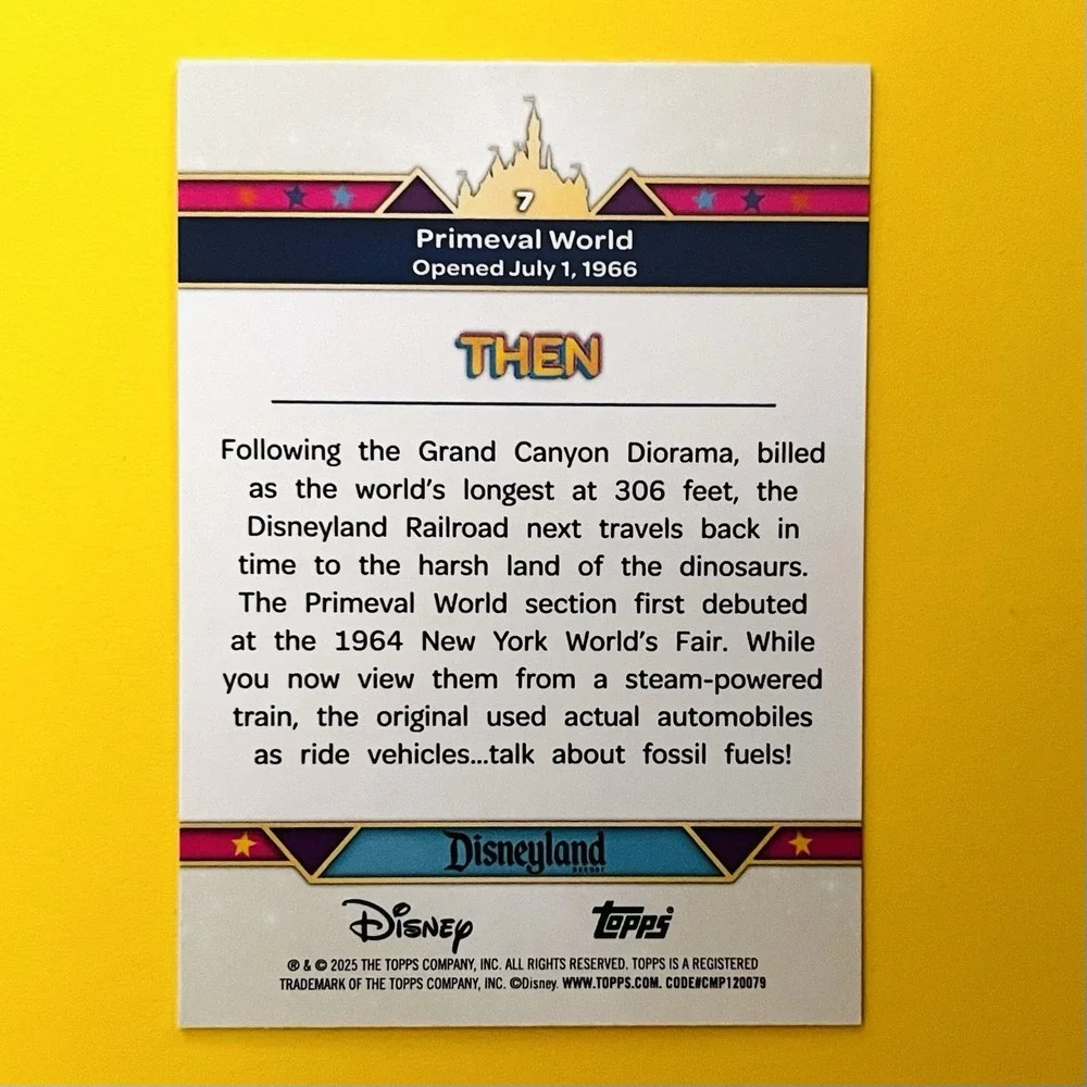 2025 Topps Disneyland 70th Primeval World #7 Then & Now Dinosaur Railroad Disney